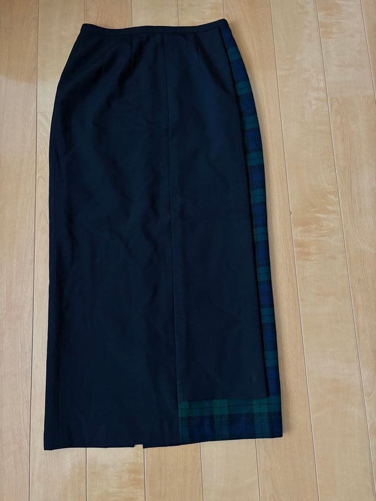Comme des Garcons Navy Tartan Check Wool Long Tight Skirt Size 32cm Used