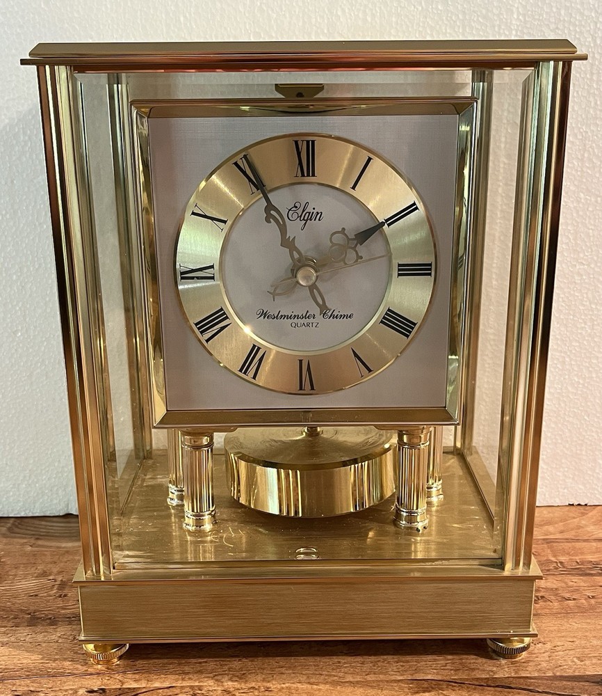 Vintage Elgin Quartz Westminster Chime Atmos Style Brass Mantle Clock