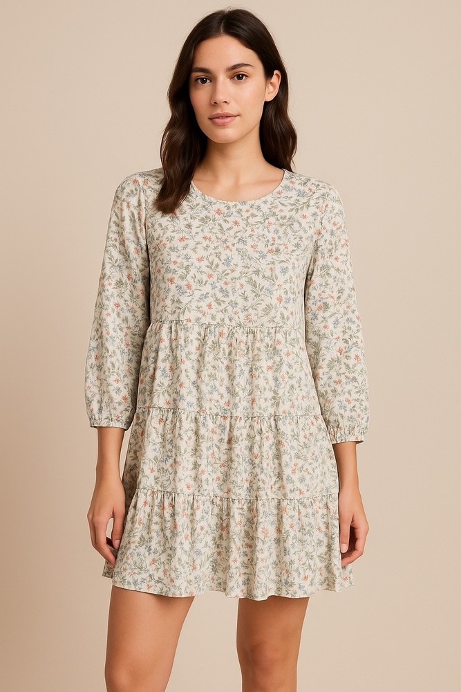 Divided Floral Tiered Babydoll Dress Size S Long Sleeve Boho Cottagecore Peasant