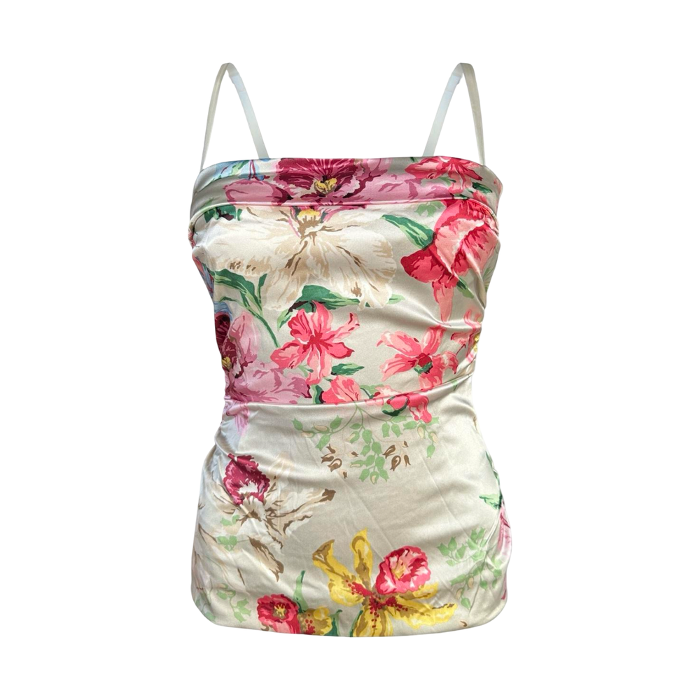 Dolce & Gabbana Vintage Silk Integrated Bra Floral Corset Top S