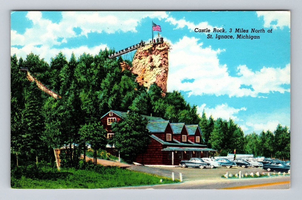 St Ignace MI-Michigan, Castle Rock, Antique, Vintage Postcard