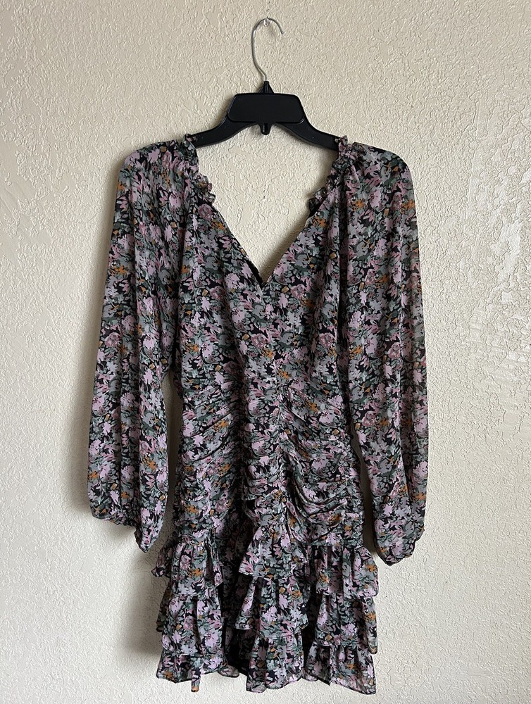 Astr The Label Ruffle Tiered Multi Floral Mini Dress Size M