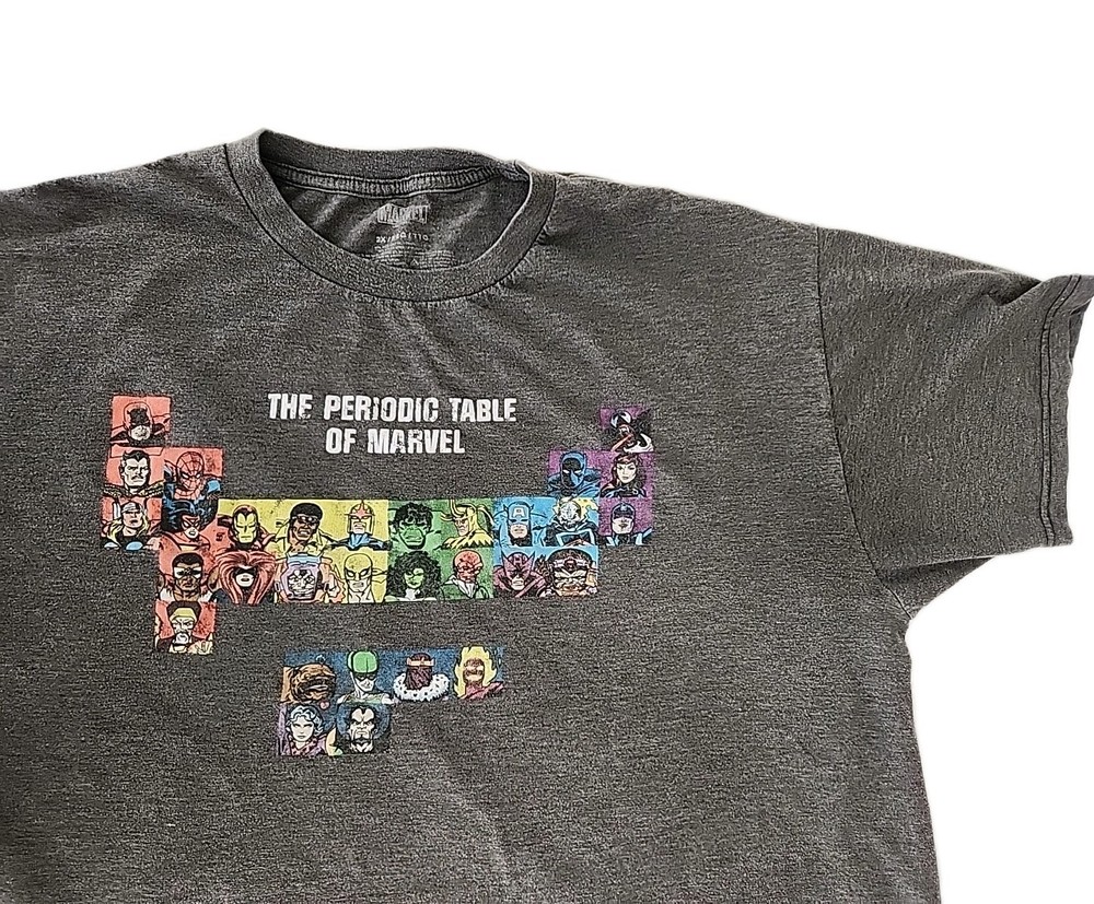 Periodic Table Of Marvel Men's 2XL Gray Graphic Tee T-Shirt Cotton Blend Retro