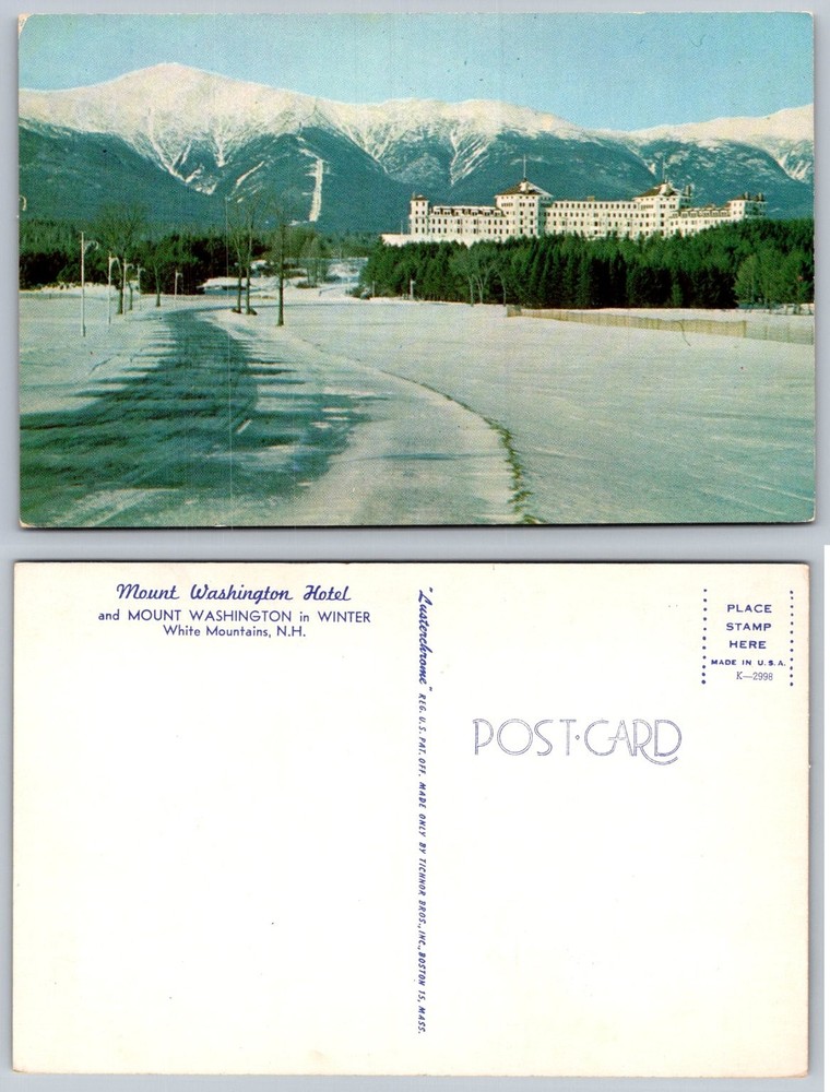 Mount Washington Hotel Winter Postcard White Mountains NH Lusterchrome Vintage