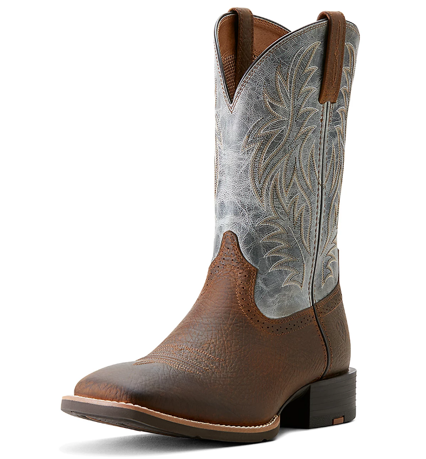 NIB MENS ARIAT 10053731 SPORT WESTERN WIDE SQUARE TOE EARTH/GLACIER BLUE BOOT