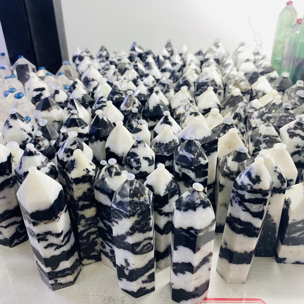 Wholesale 1 Lb Natural Black Zebra Obelisk Tower Crystal for Reiki Healing