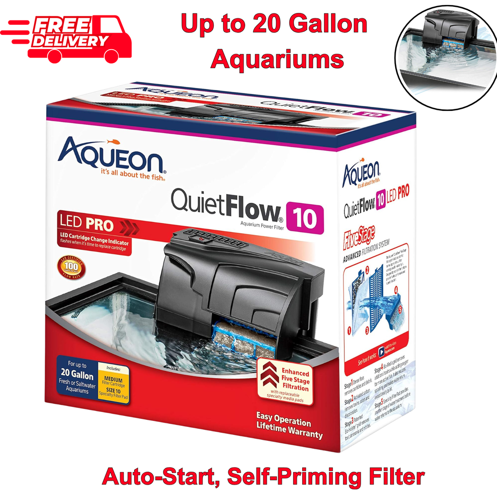 Aqueon QuietFlow 10 LED PRO Power Filter for 20 Gallon Aquariums