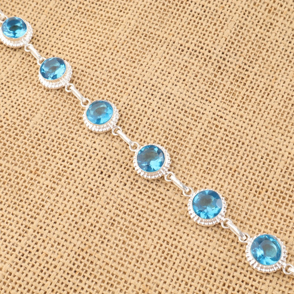 Black Friday Deal 925 Silver Natural Swiss Blue Topaz Chain New Bracelet Jewelry