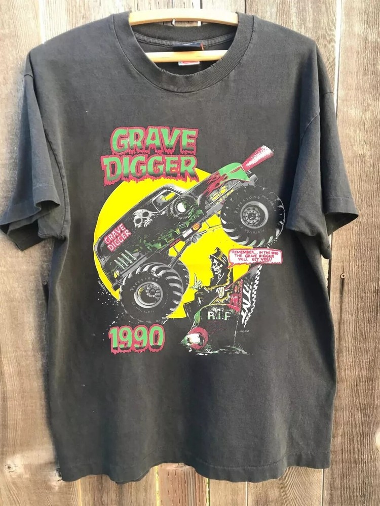 Grave Digger 1990 Vtg Retro Racing Charcoal Unisex T shirt Reprint S-5XL