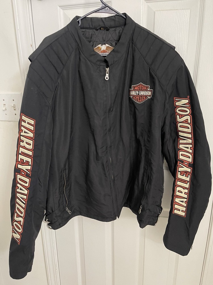 Harley-Davidson Mens Motorcycle Jacket Black Nylon 3XL Zip-Up Riding Coat