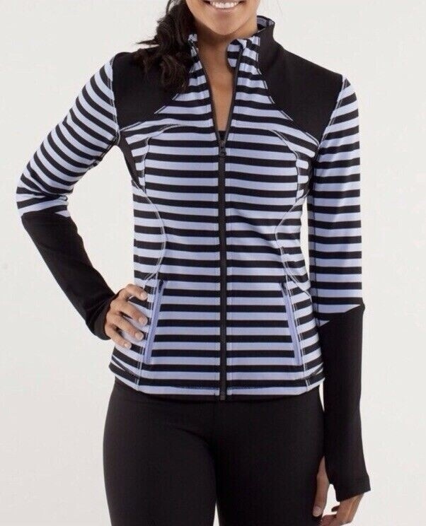 Lululemon FORME Sea Stripe Polar Haze Black Full Zip Sweatshirt Jacket Size 6