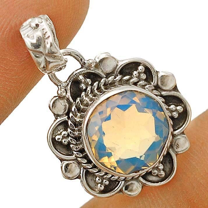2CT Fire Opalite 925 Solid Sterling Silver Pendant Jewelry @B18-7