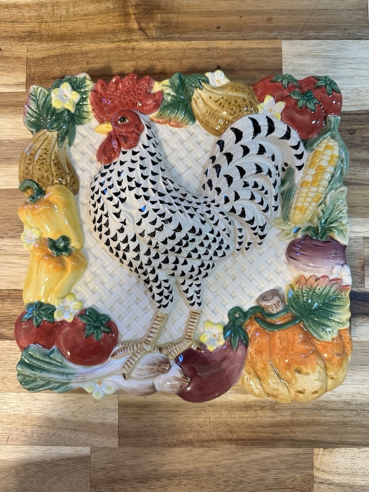 Fitz And Floyd Classics Rooster Chicken Vegetables Decorative Wall Plate 8x8