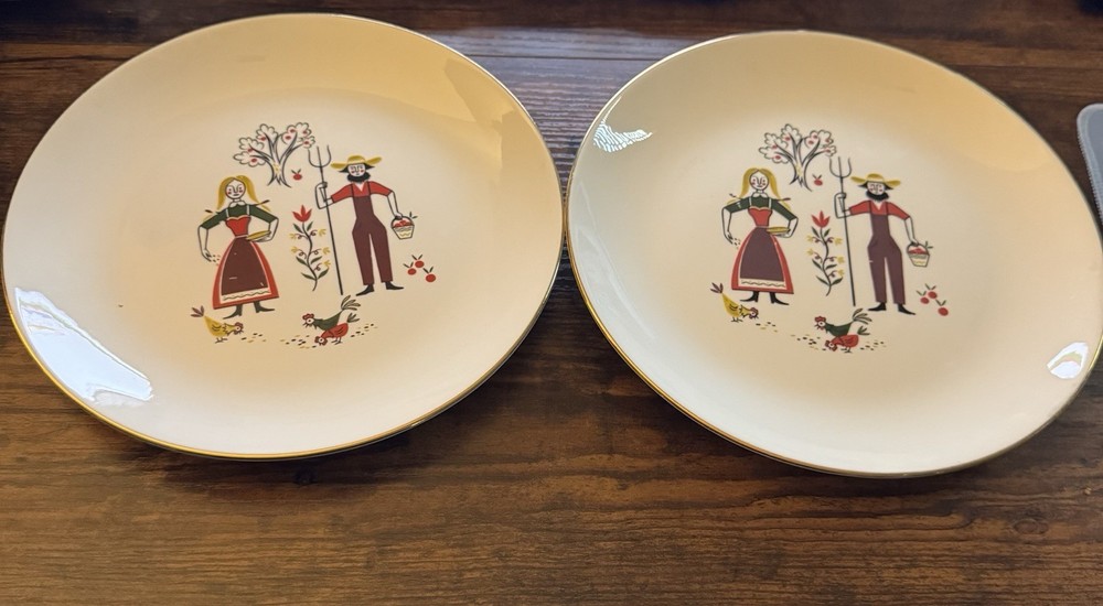 Vintage Homer Laughlin Rhythm Capri Pattern 10 1/8” Dinner Plate Set Of 2