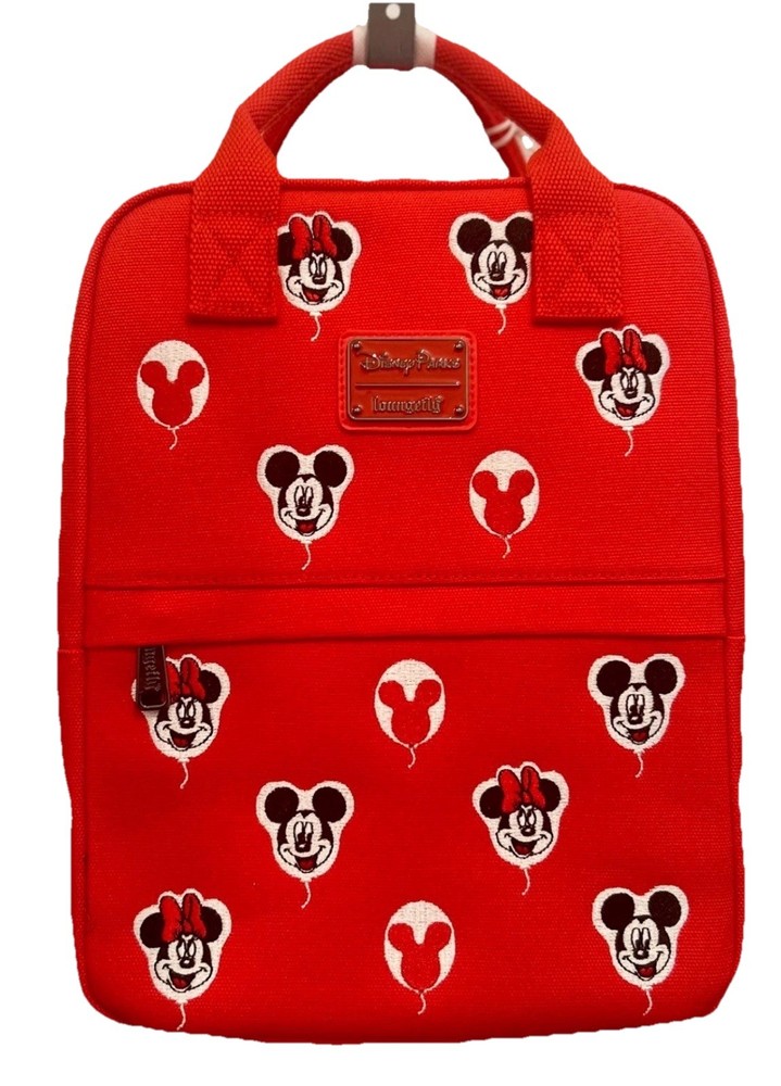 Disney Parks Mickey and Minnie Balloons Red Canvas Loungefly Backpack NWT