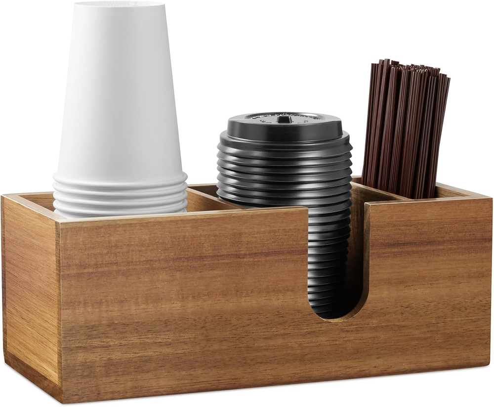 Acacia Wood Coffee Cup Holder Countertop Wood Coffee Bar Accessories  Organizer-image