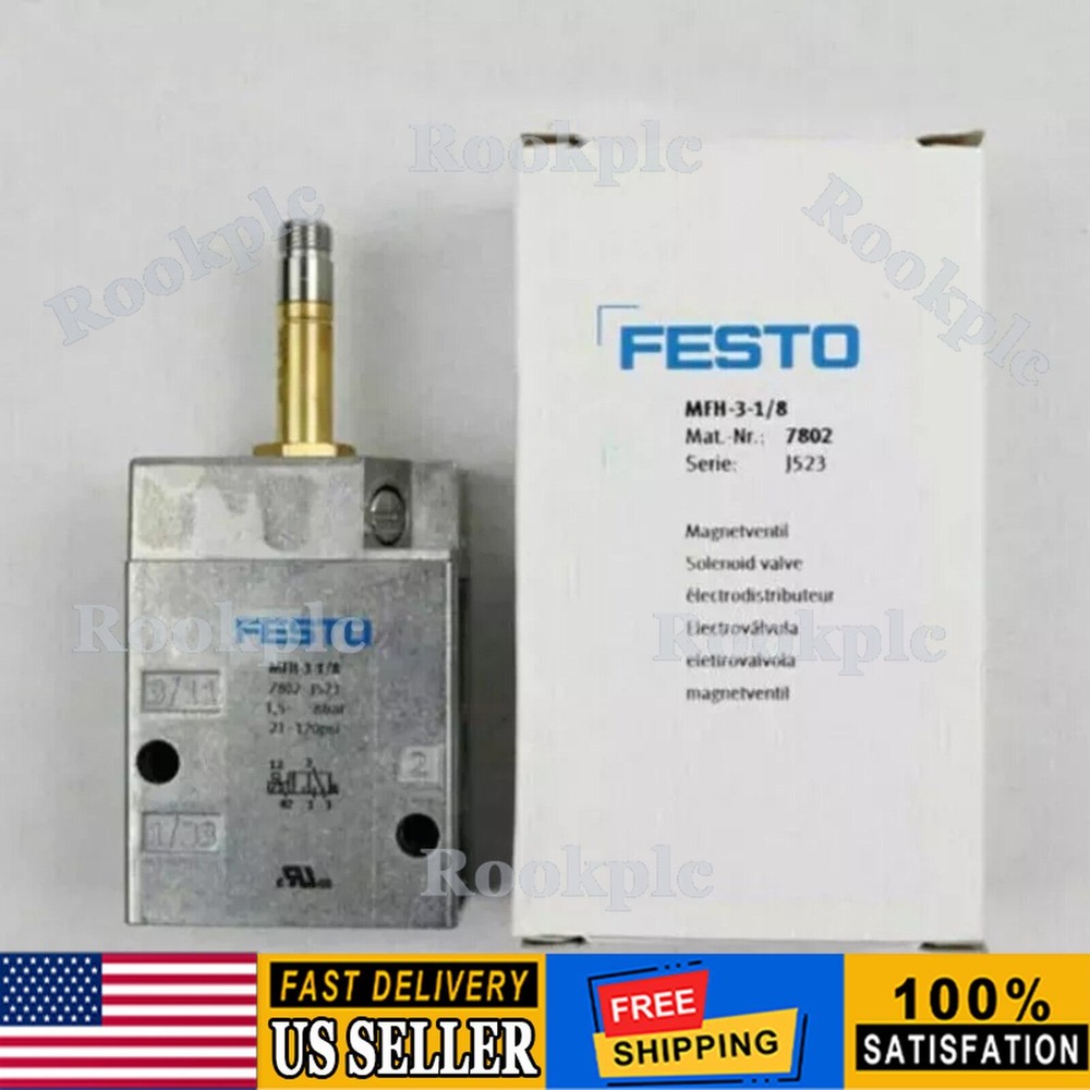 New FESTO MFH-3-1/8 7802 Air Solenoid Valve, 1.5-8Bar, 21-120psi