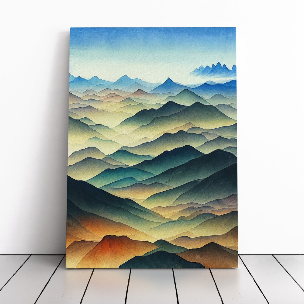 Mountain Landscape Painted No.2 Canvas Wall Art Print Framed Picture Home Decor
