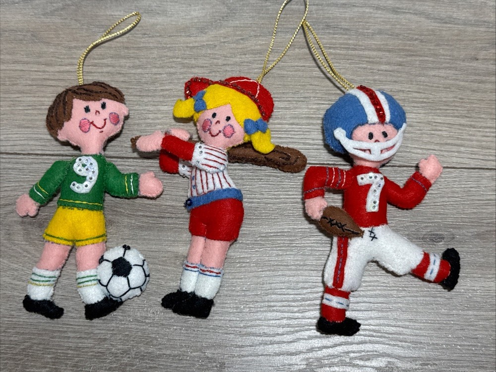 Vintage Bucilla Handmade Ornaments Small Set 3 Christmas Sports Holiday Sequin