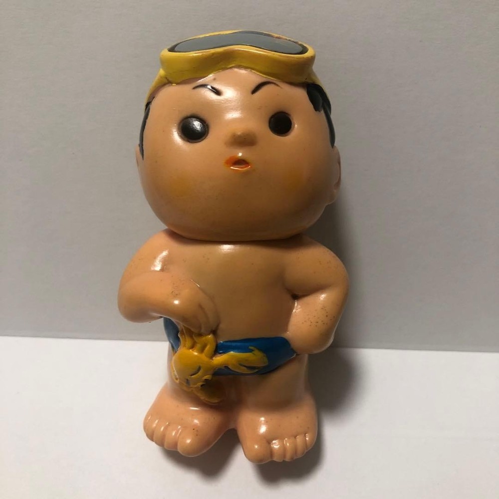 Showa Retro Bank of Iwate Gan-chan Sea Bathing Type Soft Vinyl Piggy Bank #a1a9b