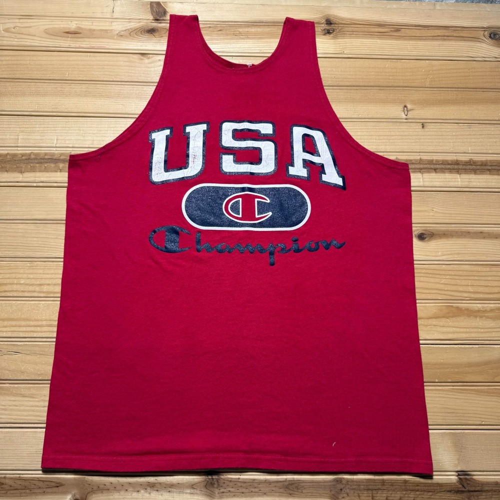 Vintage 90s Champion Script Logo USA Athletic Gym Training Tank Top Men's Large