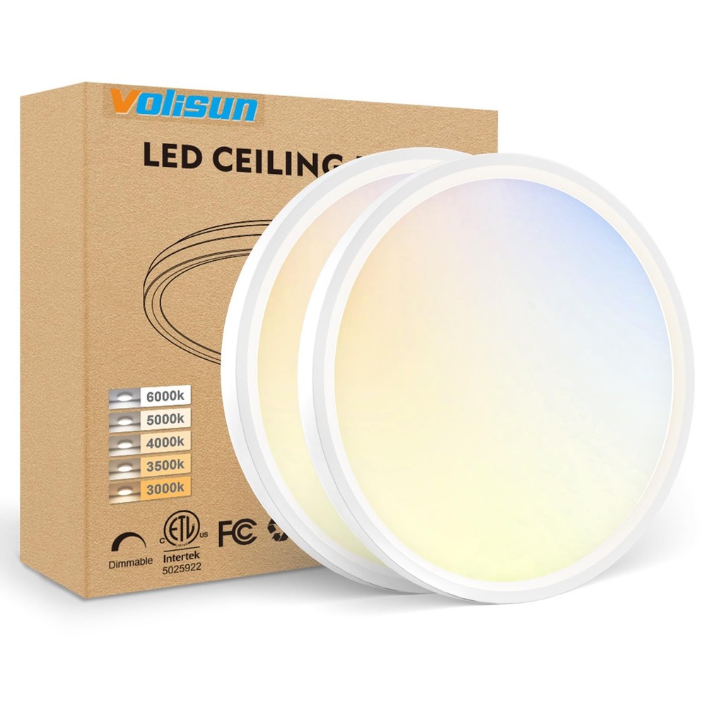 2-Pack LED Flush Mount Ceiling Light Fixture with 5 CCT Options 3000K-6500K