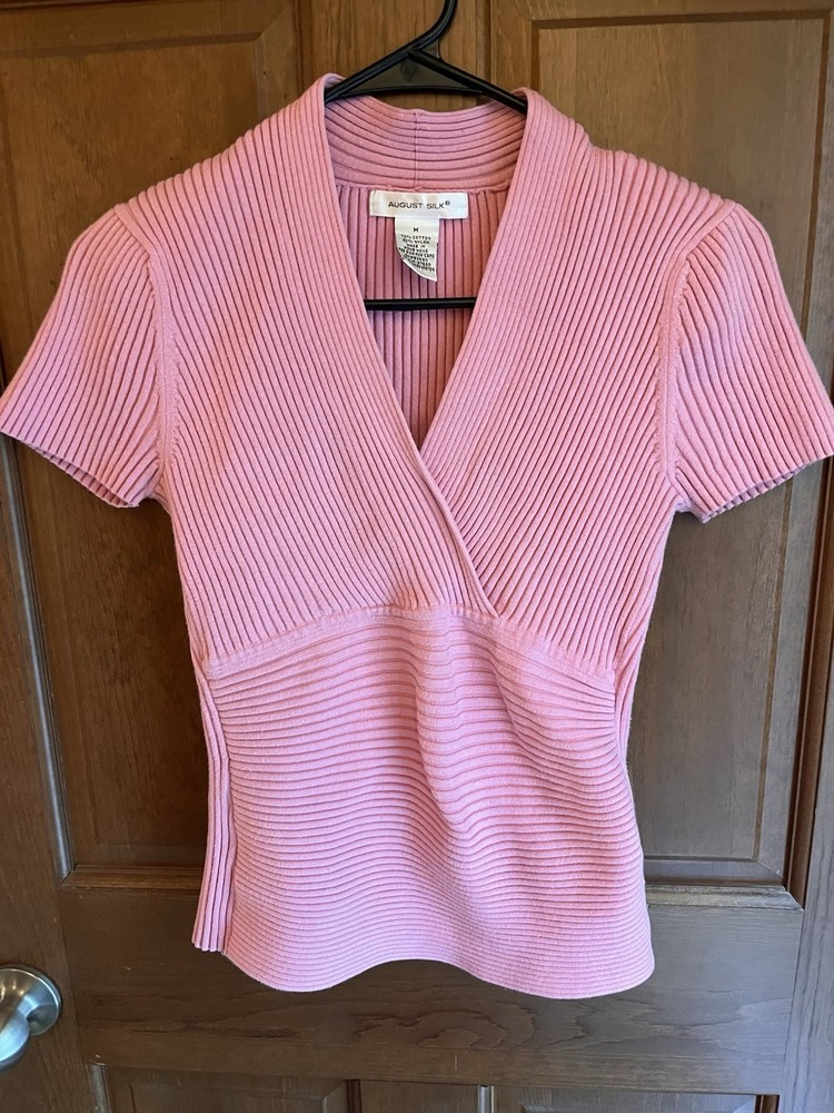 August Silk Knits Pink Blouse Vintage Size Medium Balletcore Fairy Feminine 90s