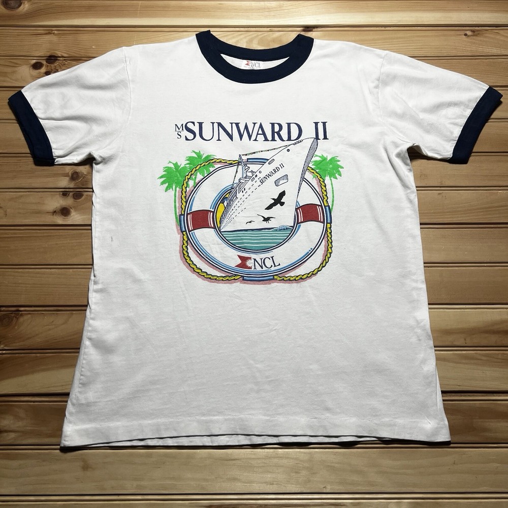Vintage Norwegian Cruise Line NCL Sunward II Travel Ringer Shirt Size Large