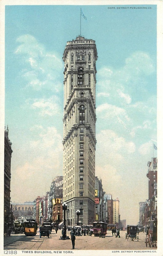 c1910 New York Times Building Trolley People Detroit Publishing Postcard 26-3398