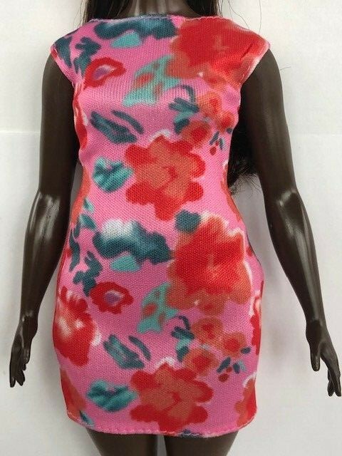BARBIE Curvy Doll Knit Multicolored Pink Red Floral Dress Only NO DOLL NEW
