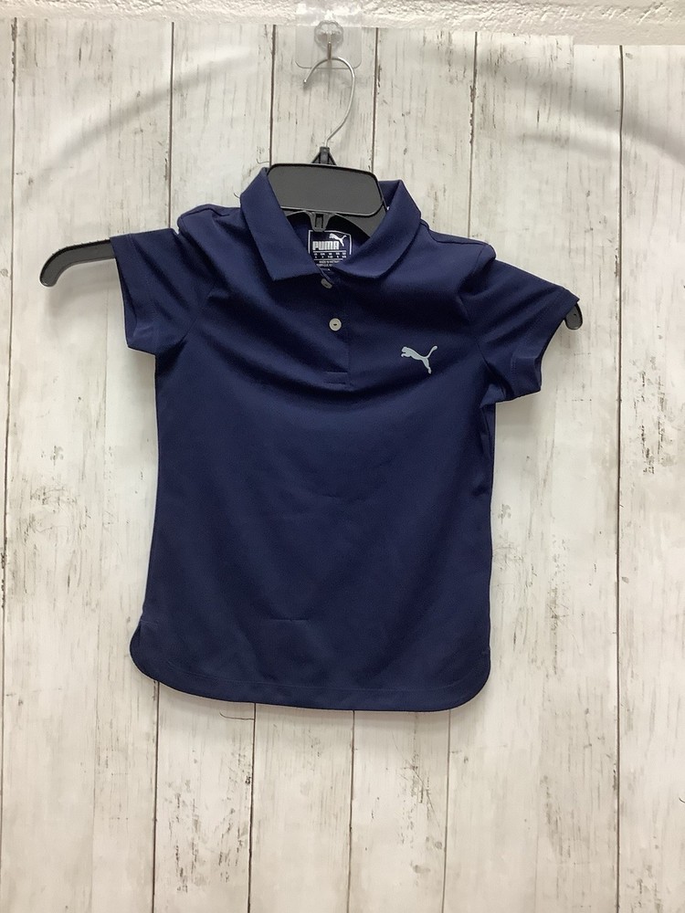 Puma Boys Navy Blue Polo Shirt Size 7 Casual Short Sleeve Top Golf Style