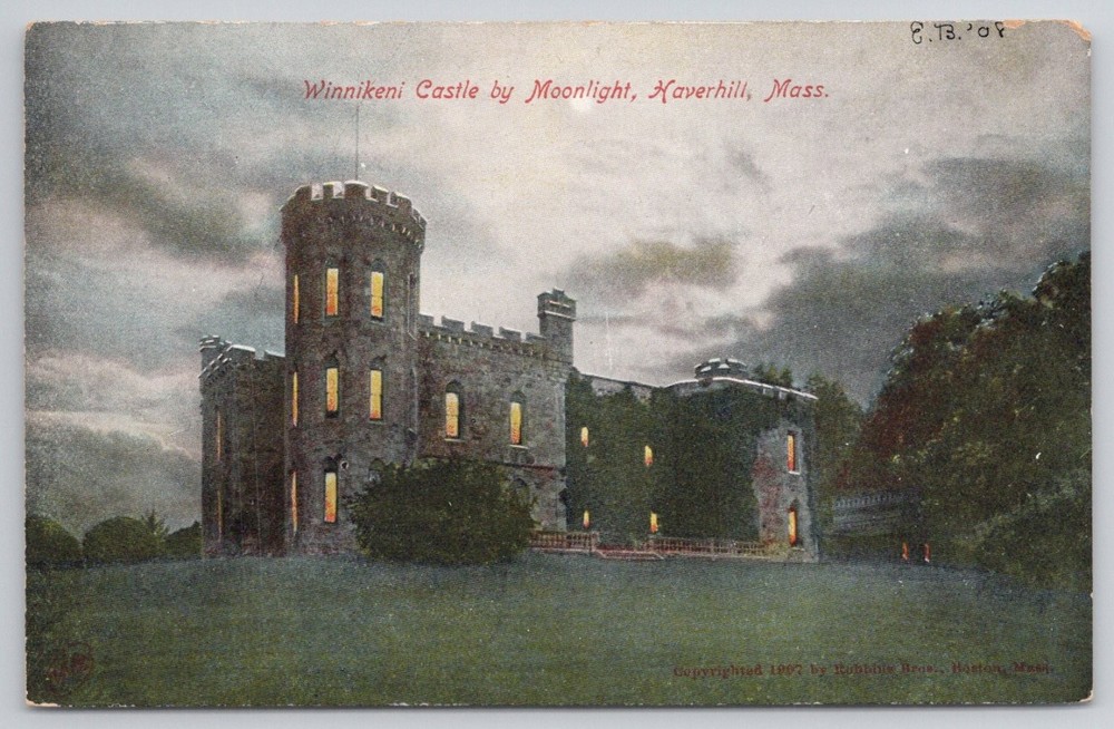1907 Winnikeni Castle Moonlight Haverhill MA Postcard Robbins Bros Germany