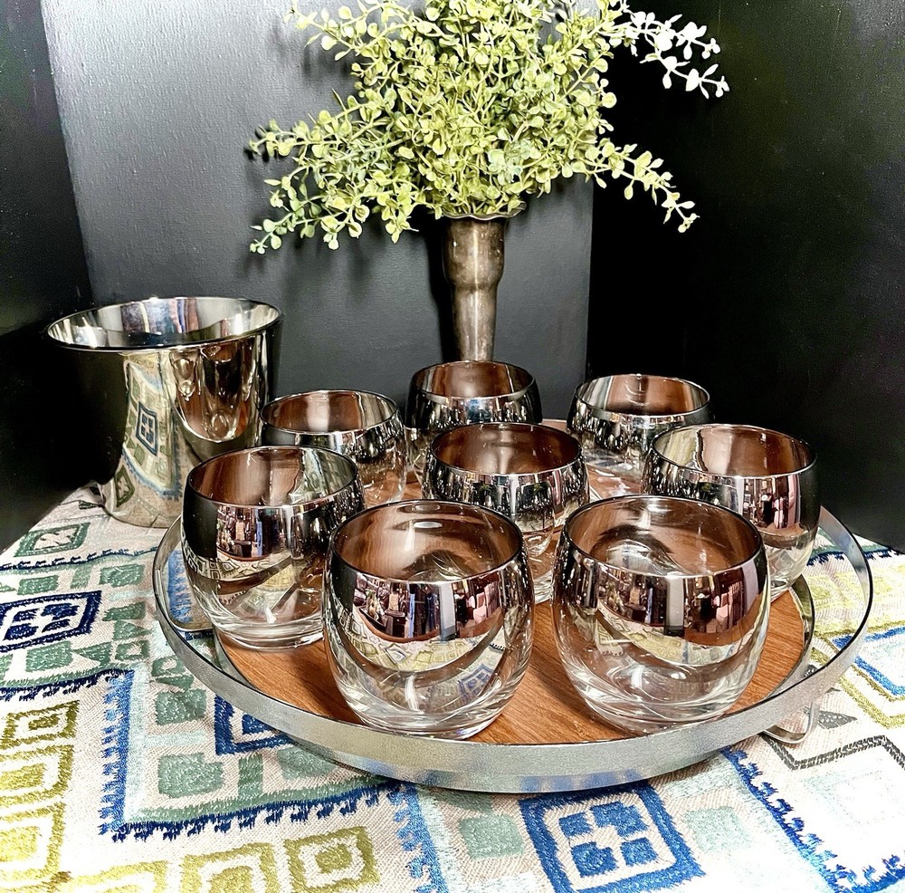 MCM Mercury Ombré Queens Lusterware 10-Piece Roly Poly Barware Set