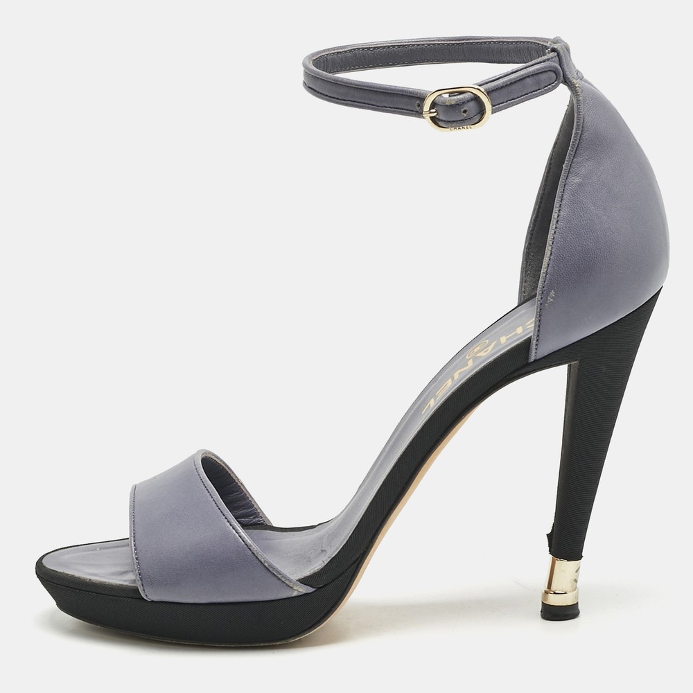 Chanel Light Blue Leather CC Ankle Strap Sandals EU 40