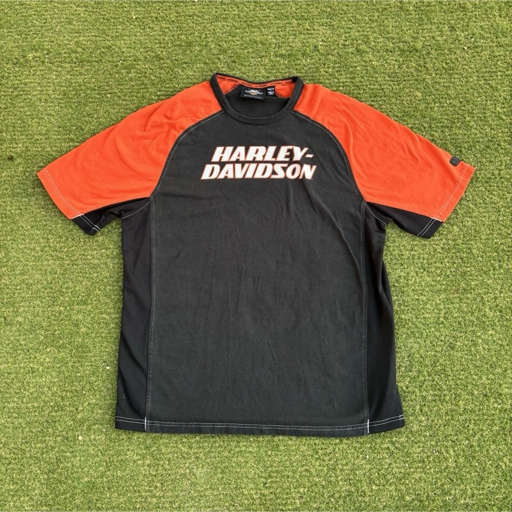 Harley-Davidson Motorclothes Black Orange Logo Men's Short Sleeve T-Shirt L