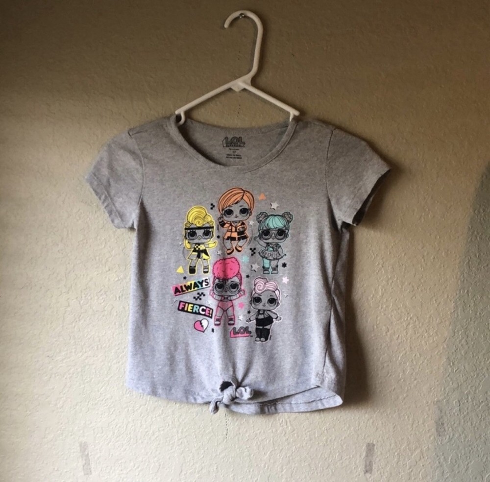 LOL Surprise Shirt Girls Casual Gray Graphic Tee Shirt Short Sleeve Top Sz 12
