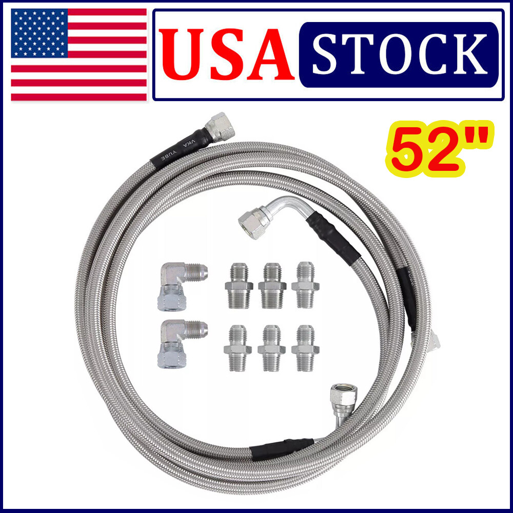 SS Braided Transmission Cooler Hose Lines with Fittings for TH350 TH400 700R4 52 Inch