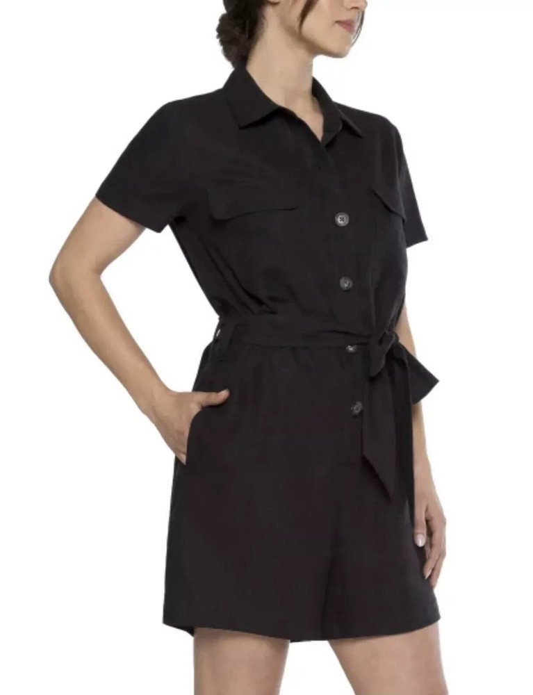 Matty M Women's Size Large Black Linen Blend Shorts Romper NWT