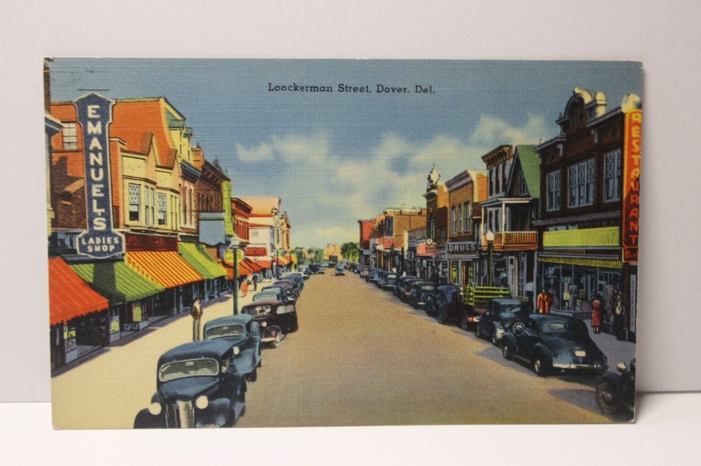 Loockerman Street, Dover Delaware, Linen Postcard