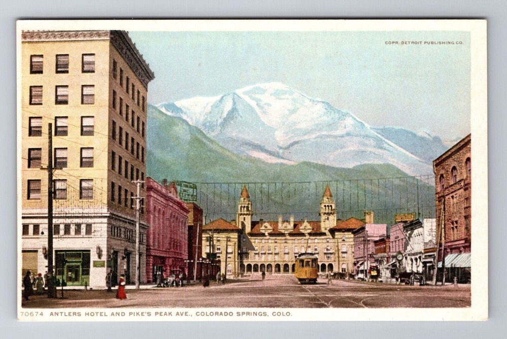CO-Colorado Springs, Antlers Hotel, Pikes Peak Avenue, Vintage Souvenir Postcard