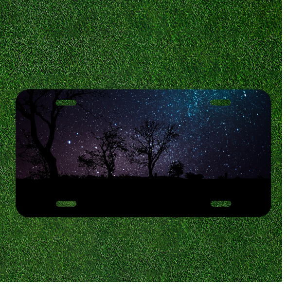 Custom Personalized License Plate Tag With Stunning Trees At Night With Stars