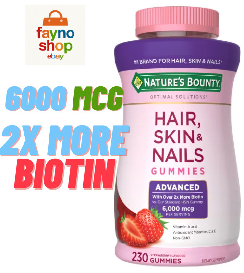 Nature's Bounty Hair, Skin and Nails Advanced 6000mcg BIOTIN !  230 Gummies