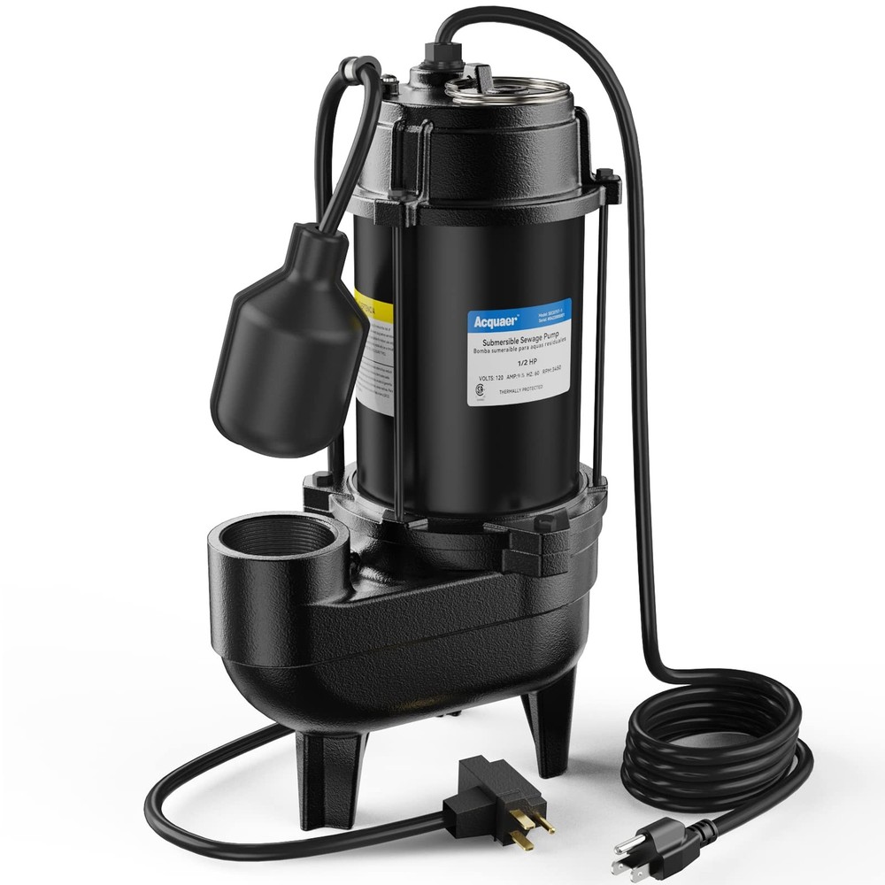 1/2HP Cast Iron Submersible Sewage Pump 6000 GPH with Automatic Tether Switch