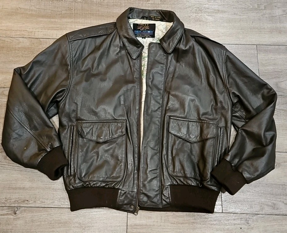 Vintage Leather Bomber Jacket Men’s  Brown A-2 Flight Style Size Medium