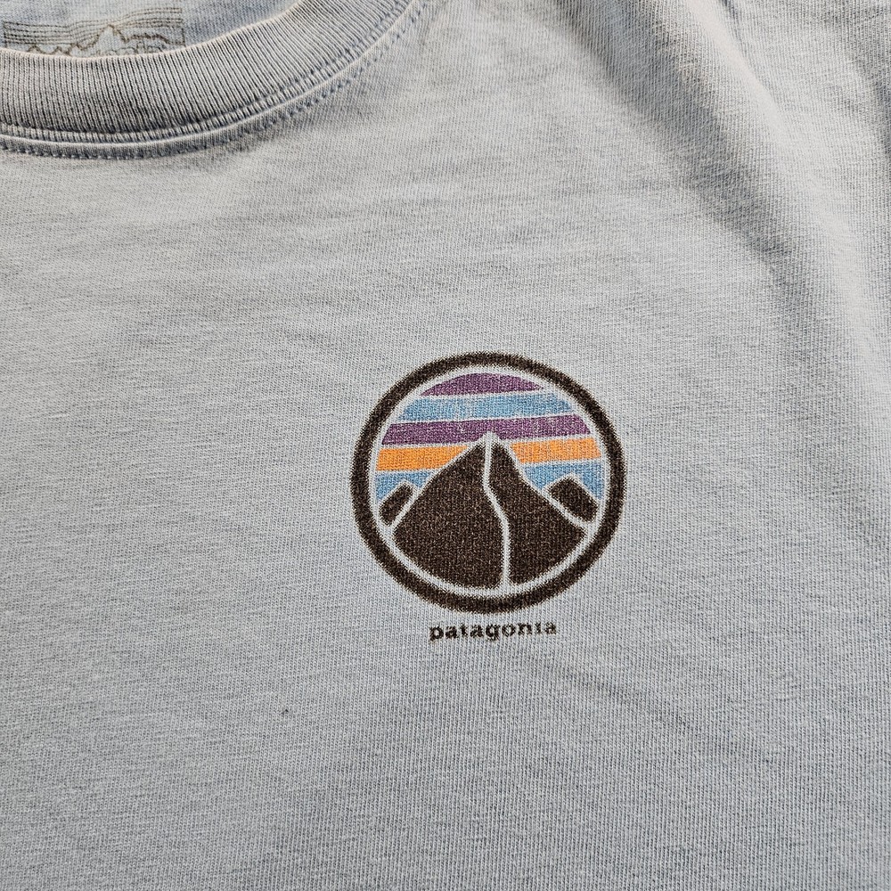 Patagonia Shirt Mens Medium Blue Built To Endure 1973 Crest Graphic Outdoor Tee