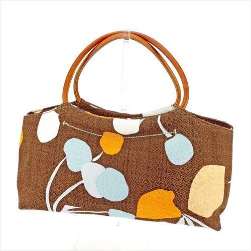 Miu Handbag Back Bag Print Brown Orange Blue Canvas Leather