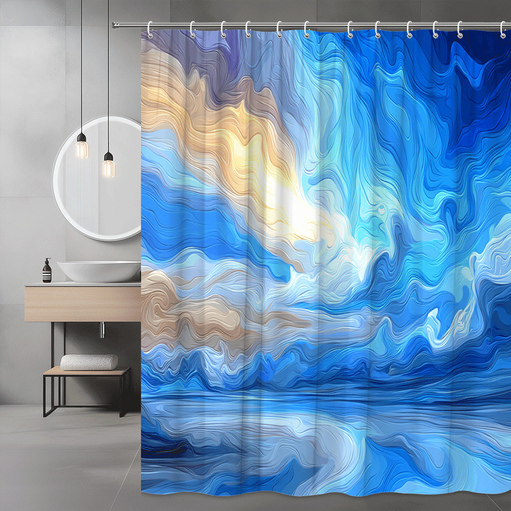 Blue Abstract Ocean Shower Curtain, Swirl Wave Print