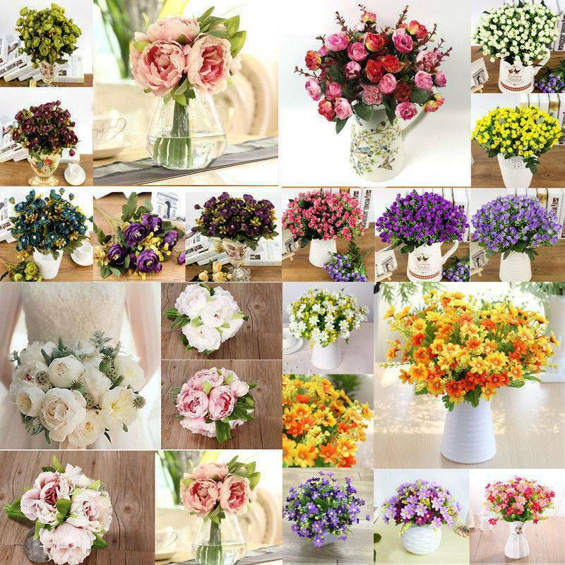 Artificial Love Flower Bouquet Fake Plant Bunch Wedding Party Home Decor Xmas US