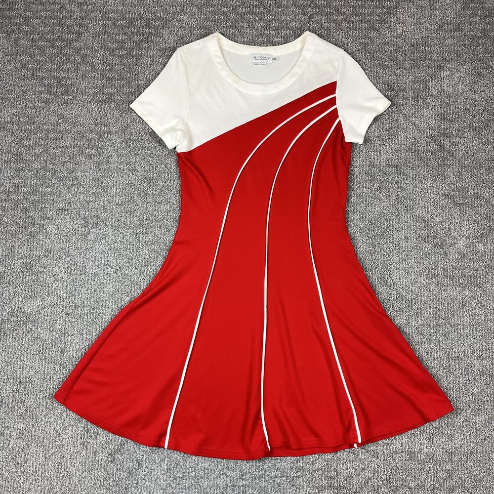 Lili Sidonio Molly Bracken Dress Womens Medium Red Colorblock Fit Flare Retro