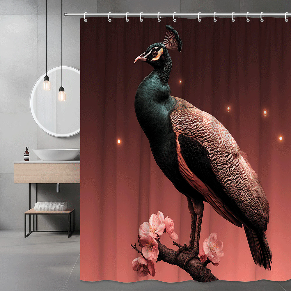 Peacock and Cherry Blossom Shower Curtain, Bird Floral Print